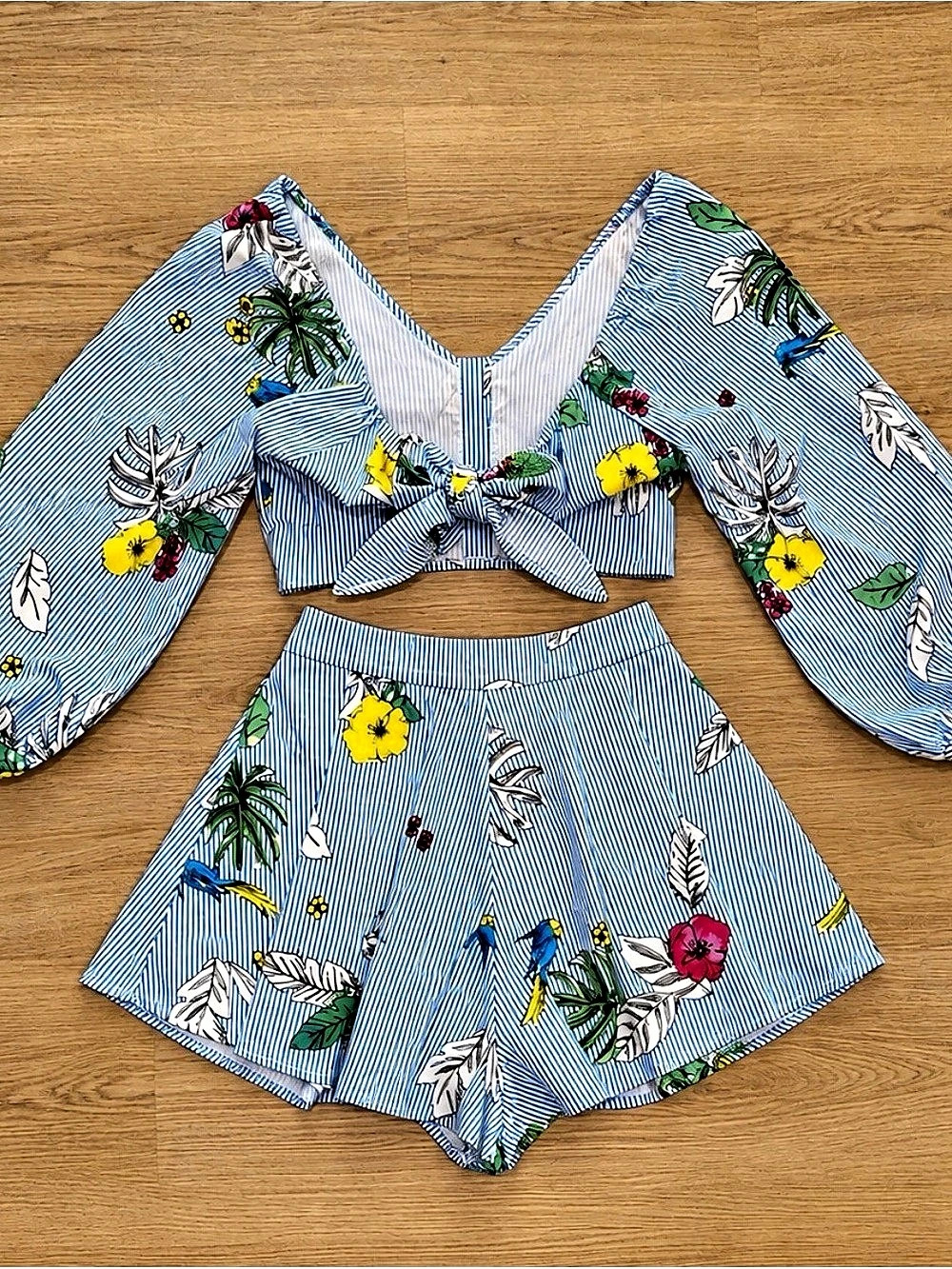 L’atiste by Amy Floral Two-Piece Set in Blue & White Size Small Like New